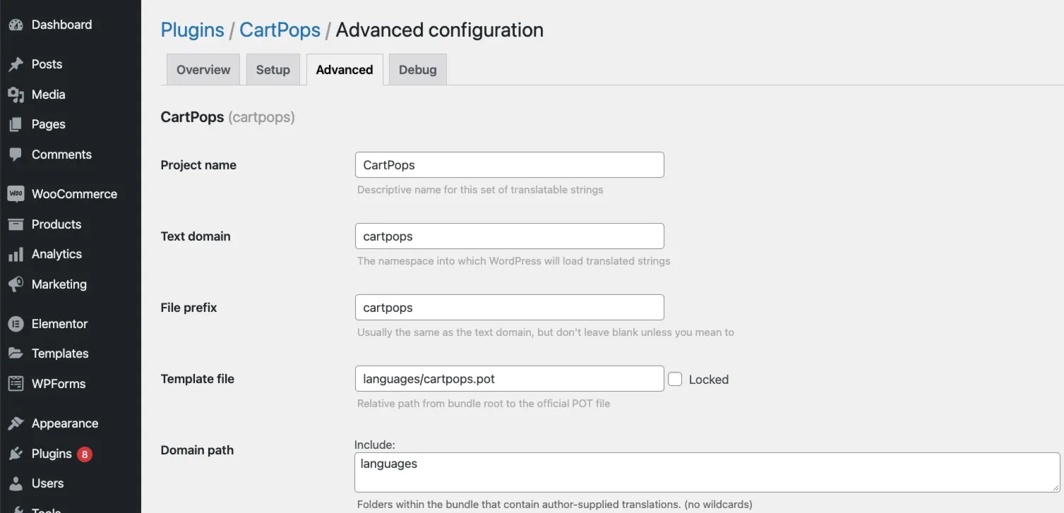 Loco Translate advanced configuration for CartPops