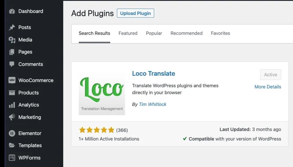 Install Loco Translate from the WordPress plugin repository