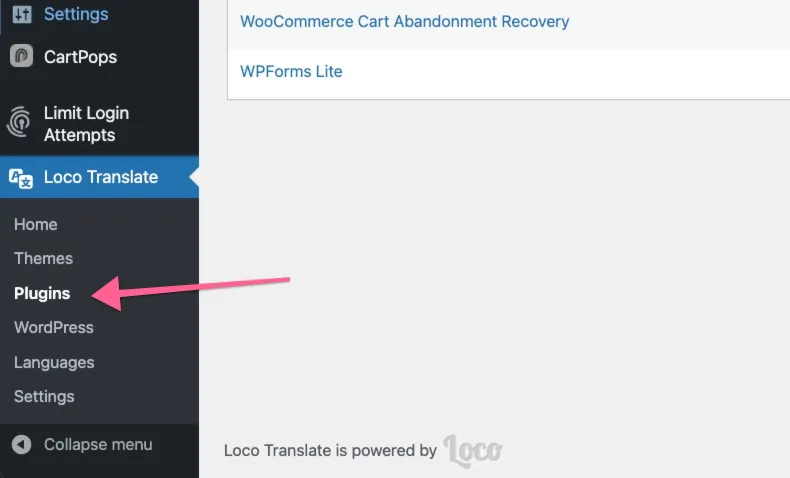 Open CartPops in the Loco Translate plugin list