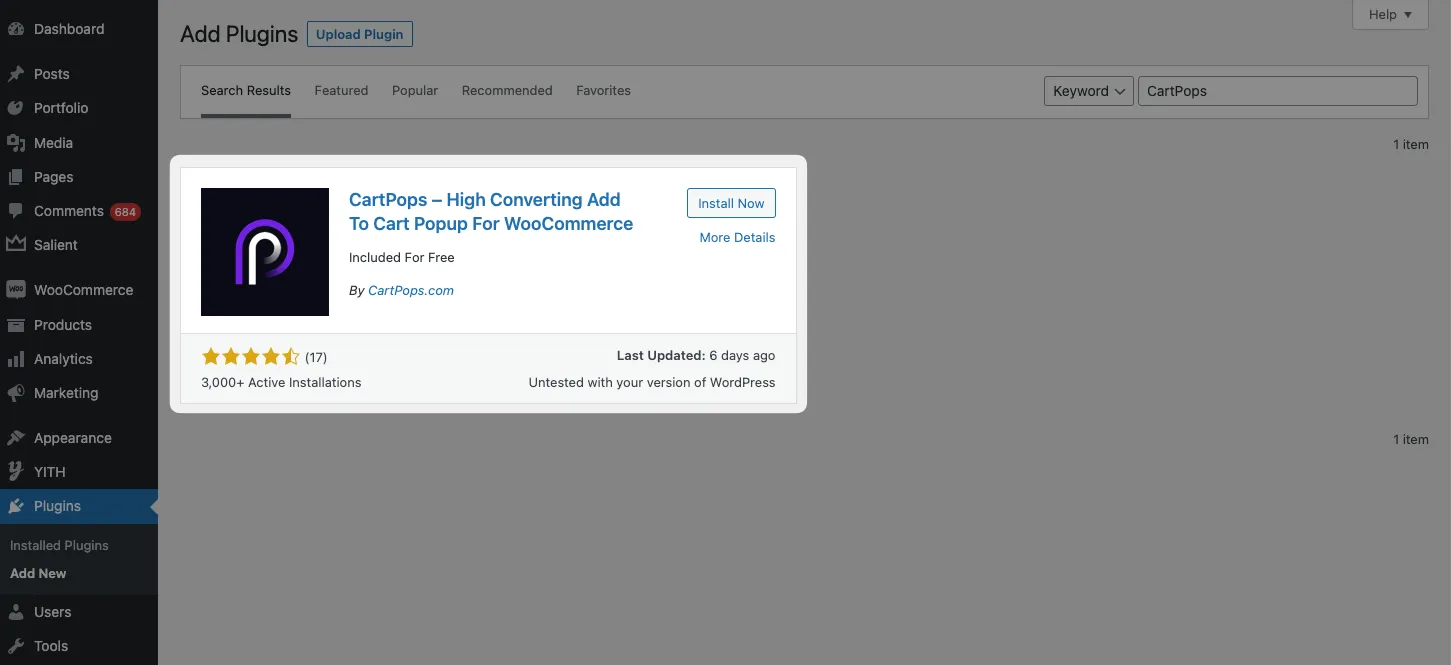 Searching for a plugin in WordPress