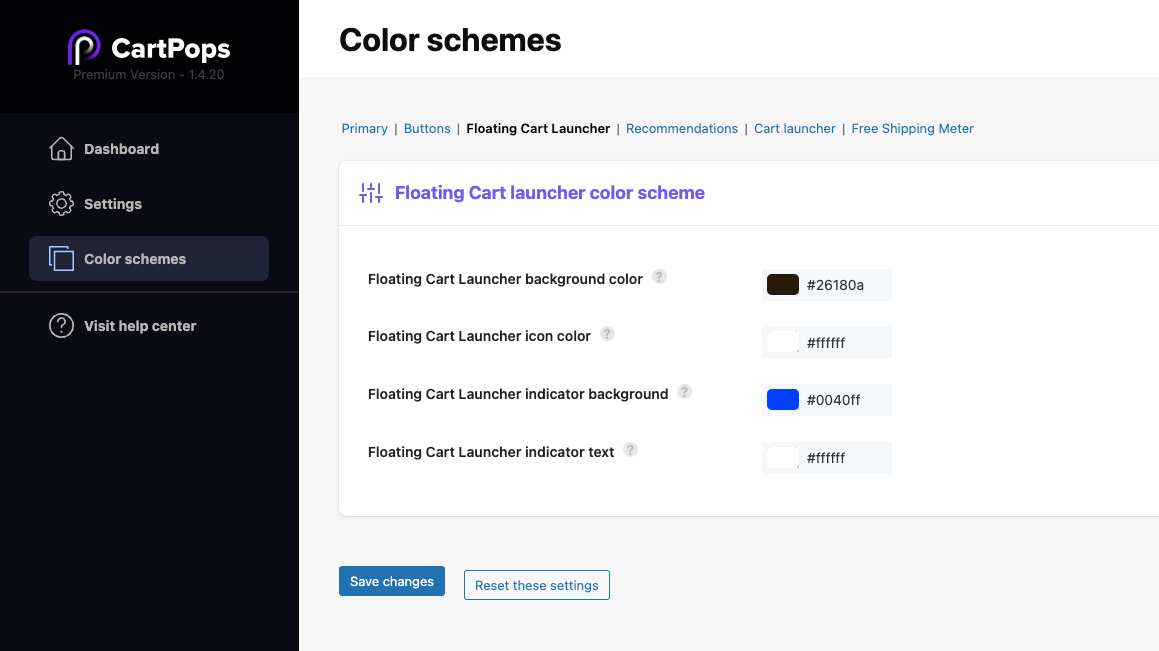 CartPops Launcher color settings