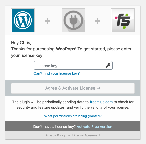 Freemius License Activation Screen